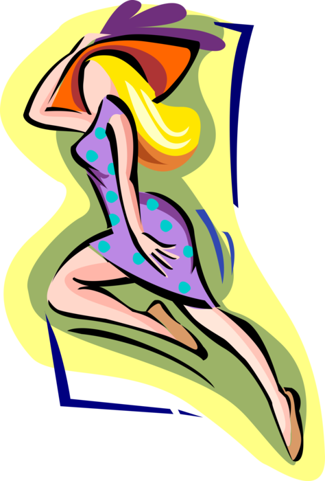 Vector Illustration of Female Blonde Dancer Leaping in Fancy Hat