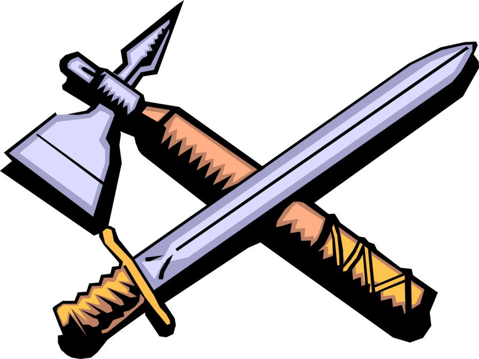Vector Illustration of Middle Ages Medieval Sword and Axe Weapons