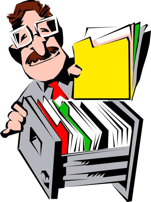 Vector Illustration of Businessman with Folder at Filing Cabinet