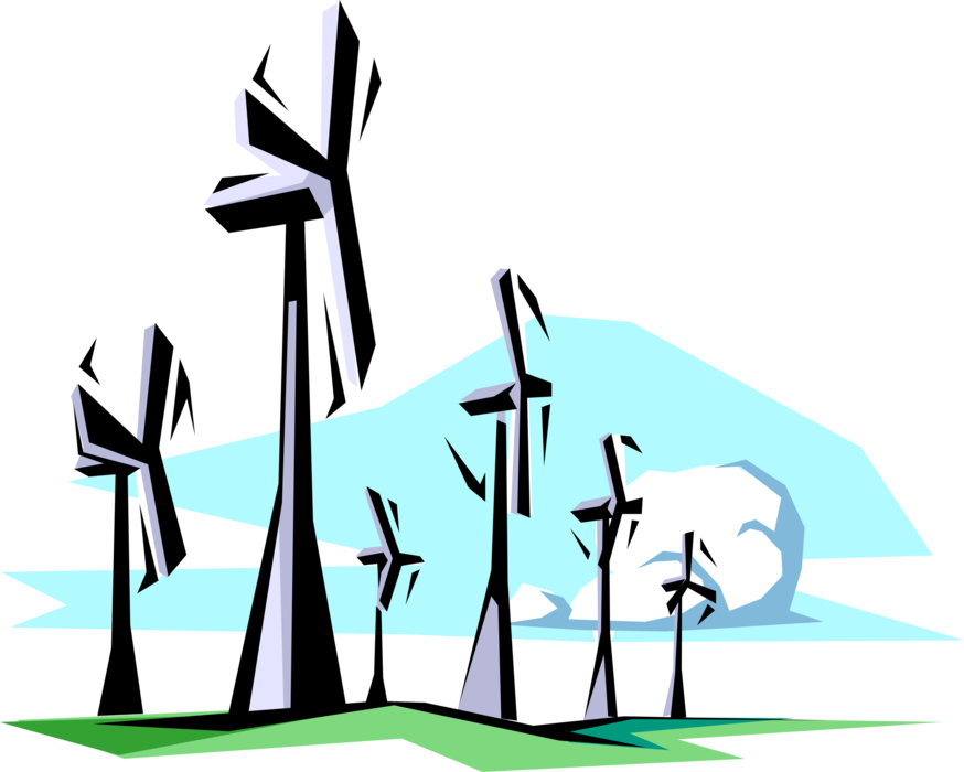 Vector Illustration of Wind Power Turbine Windmills Renewable Green Energy Source