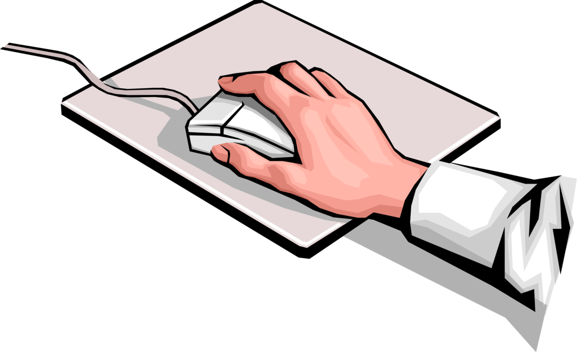 Vector Illustration of Hand with Computer Mouse Pointing Device to Control Graphical User Interface