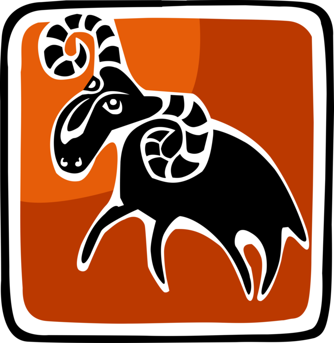 Vector Illustration of Ruminant Sheep with Horns