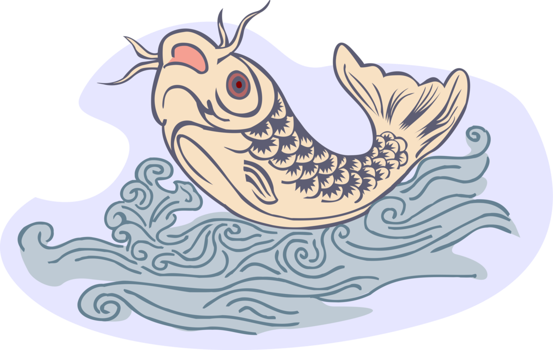 Vector Illustration of Japanese Carp Fish Jumping