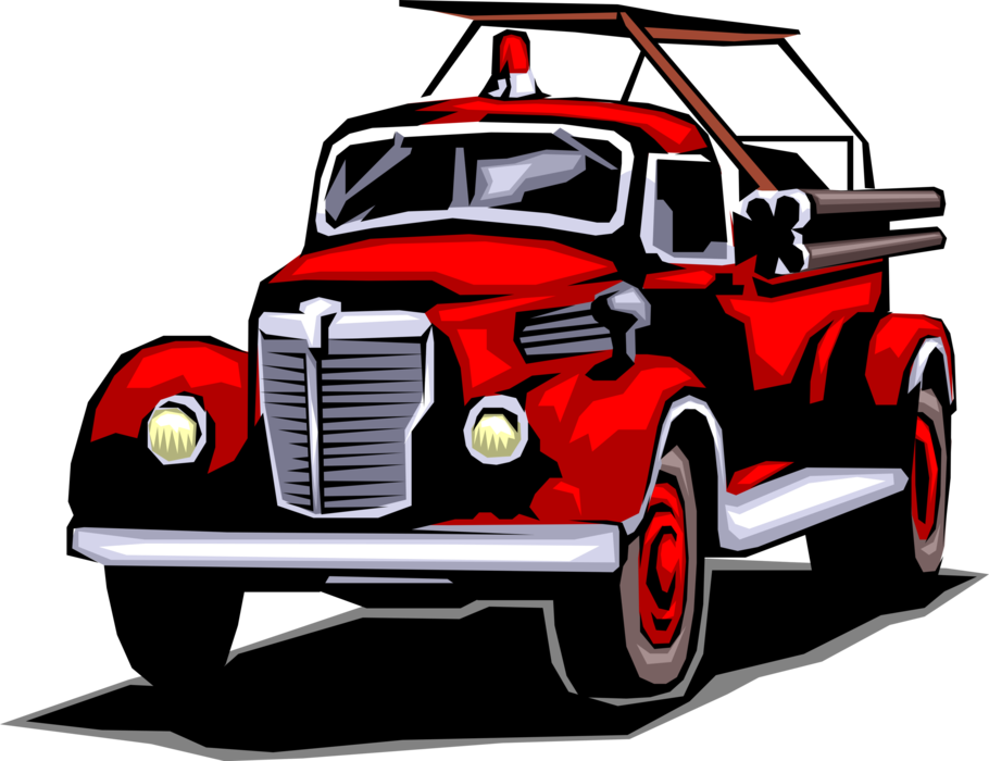 Vector Illustration of Vintage Antique Fire Truck for Putting Out or Extinguishing Fires