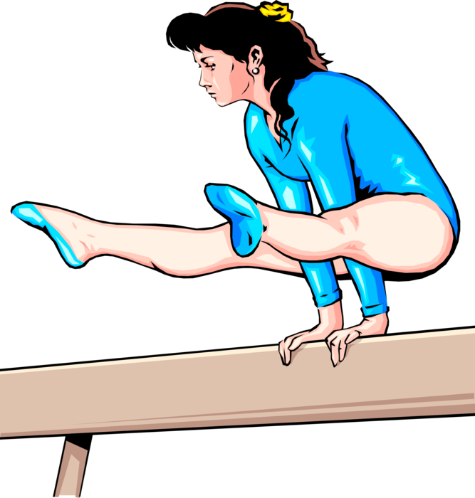 Vector Illustration of Gymnast Performing Gymnastics Routine on Balance Beam