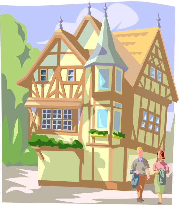 Vector Illustration of European Village House Dwelling in Germany