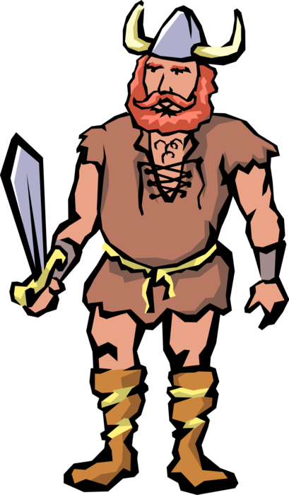 Vector Illustration of Norseman Viking Ready to Rape and Pillage with Sword and Helmet