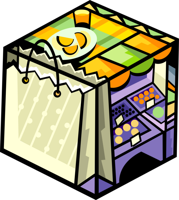 Vector Illustration of Grocery Shopping at Supermarket with Fruits and Vegetables 