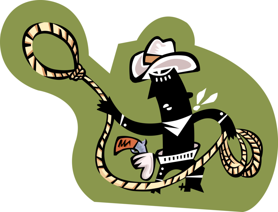 Vector Illustration of Rodeo Cowboy with Lasso Rope Lariat for Roping Steers