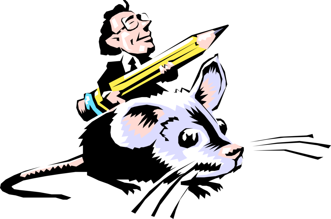Vector Illustration of Rodent Mouse Carries Businessman with Pencil