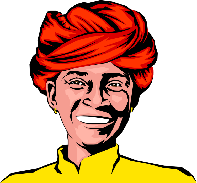Vector Illustration of Smiling Man with Turban Headwear