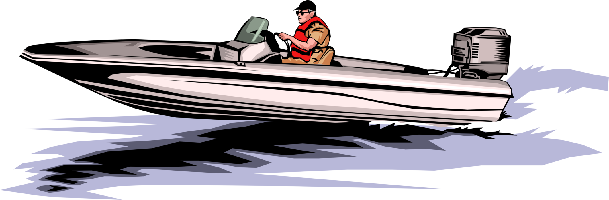 Vector Illustration of Sport Fisherman Angler in Boat Races to Fishing Grounds