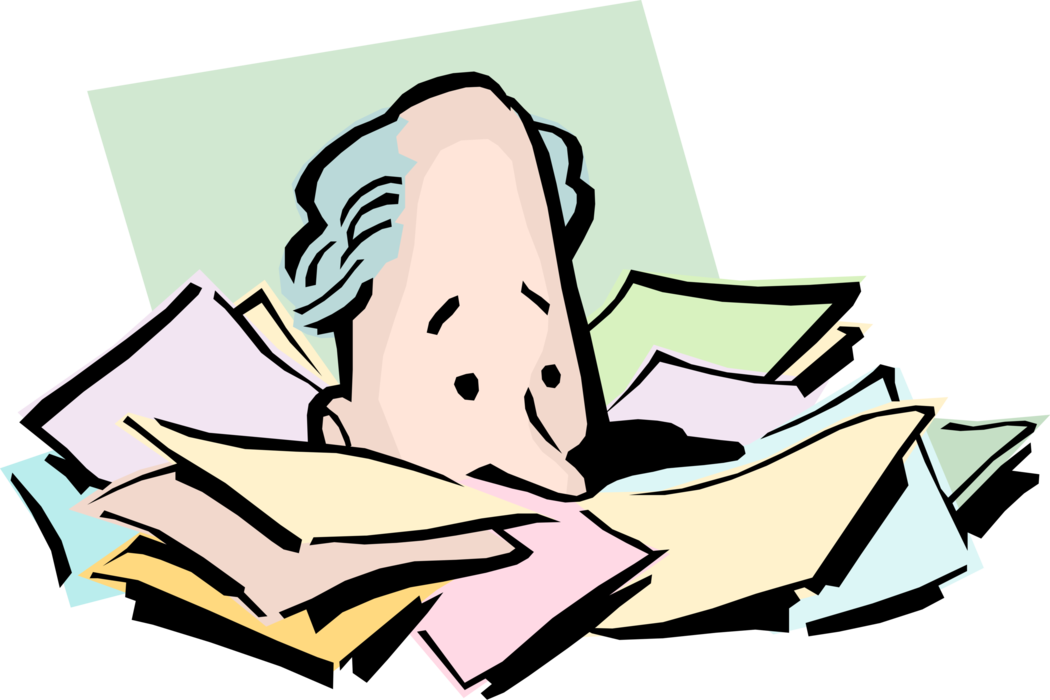 Vector Illustration of Businessman Buried in Office Document Paperwork