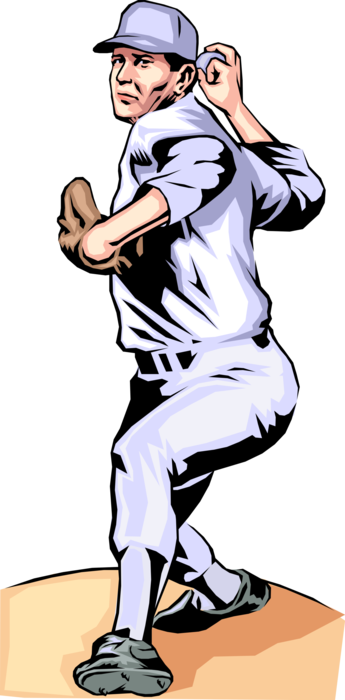 Vector Illustration of American Pastime Sport of Baseball Pitcher Winds Up and Throws the Ball