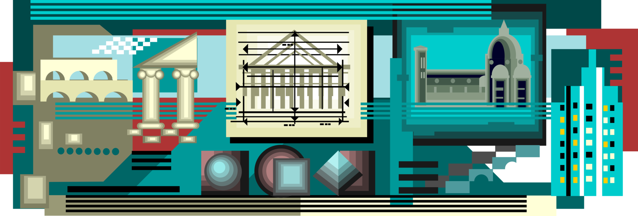 Vector Illustration of Architectural Building and Design Over the Centuries