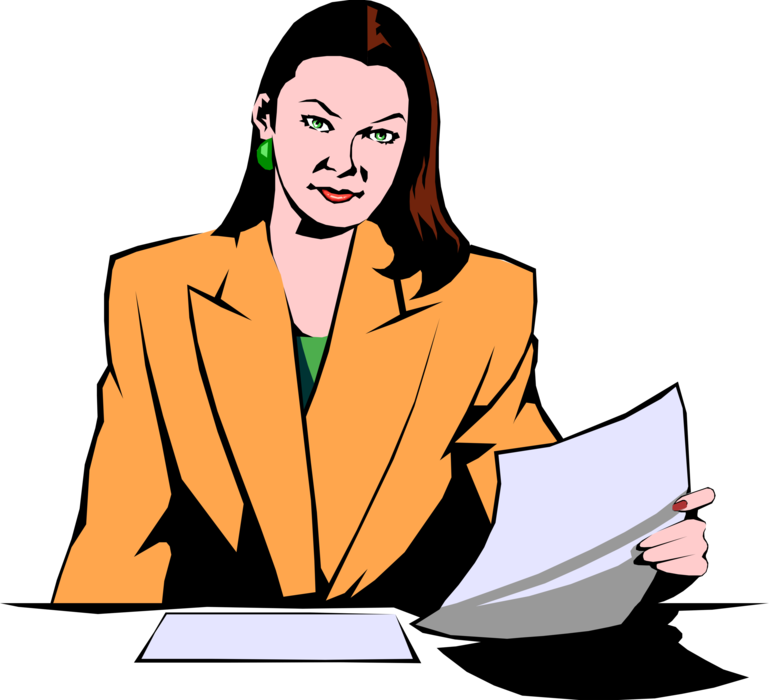 Vector Illustration of Businesswoman Reviews Office Documents
