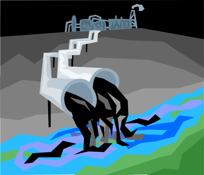 Vector Illustration of Industrial Waste Pollutes River or Stream Creating Environmental Disaster