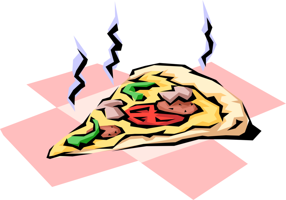 Vector Illustration of Flatbread Pizza Slice with Green Peppers, Pepperoni, and Mushrooms