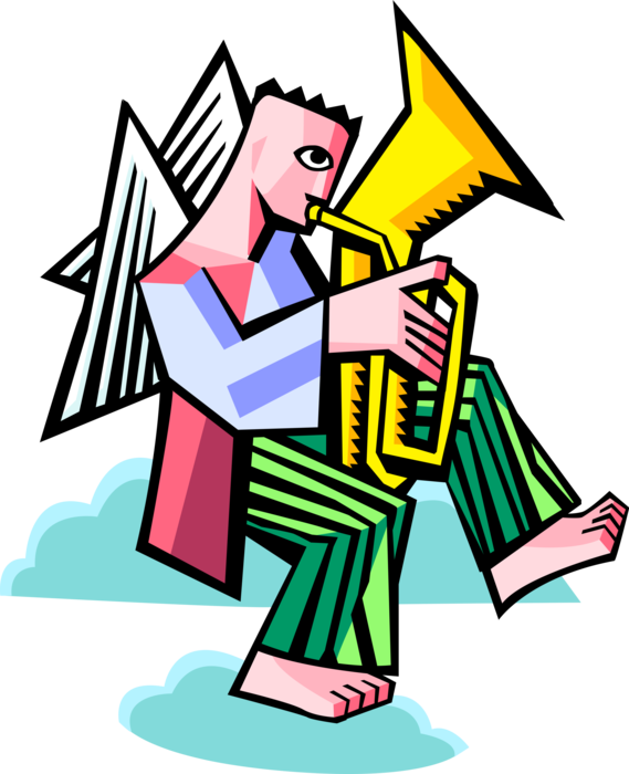 Vector Illustration of Spiritual Angel Playing Tuba Large Brass Musical Instrument