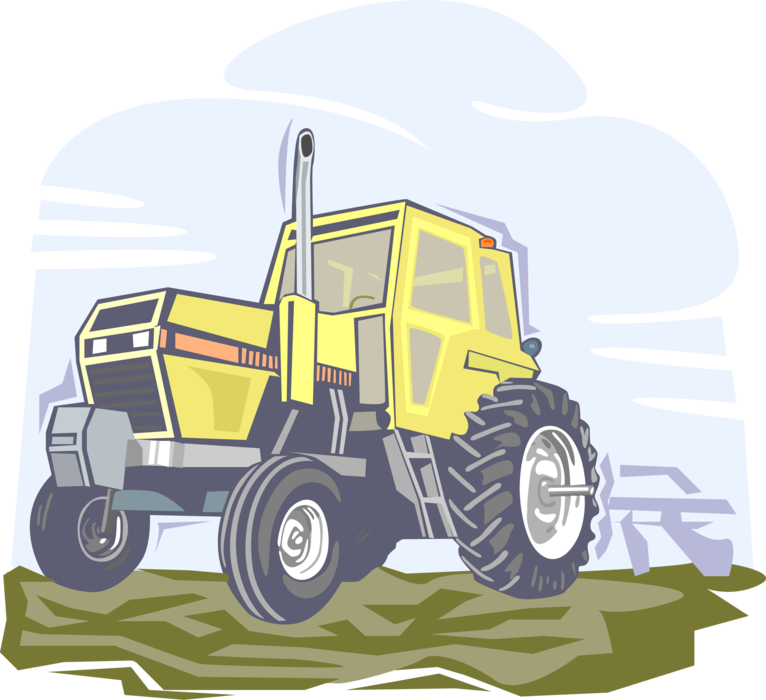 Vector Illustration of Farm Equipment Tractor Tilling the Soil