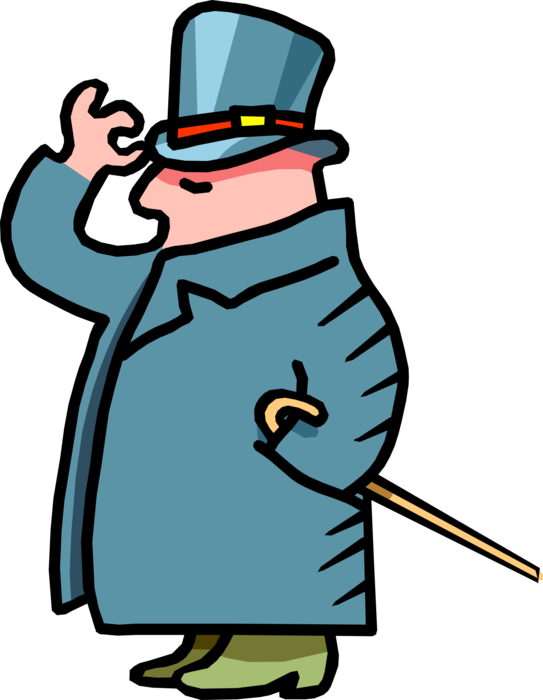 Vector Illustration of Gentleman with Top Hat and Cane Tips His Hat to Say Hello