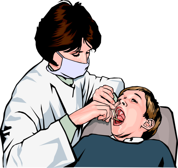 Vector Illustration of Boy at Dentist Office Receives Oral Dental Examination