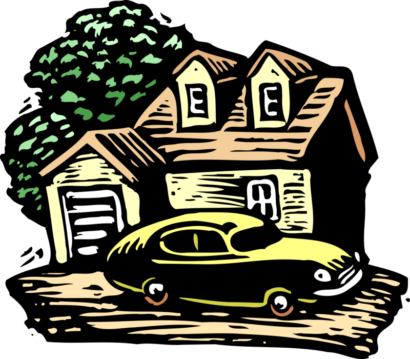 Vector Illustration of Family Home, Residence House and Car