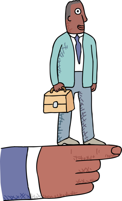 Vector Illustration of Employee with Lunchbox and Directional Finger Pointing the Way