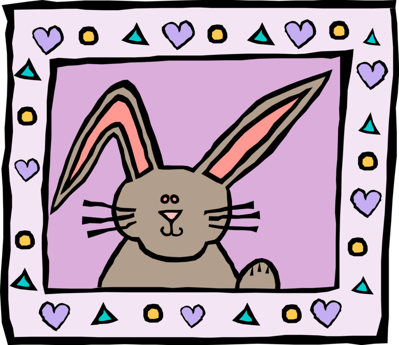 Vector Illustration of Small Mammal Rabbit with Hearts in Frame