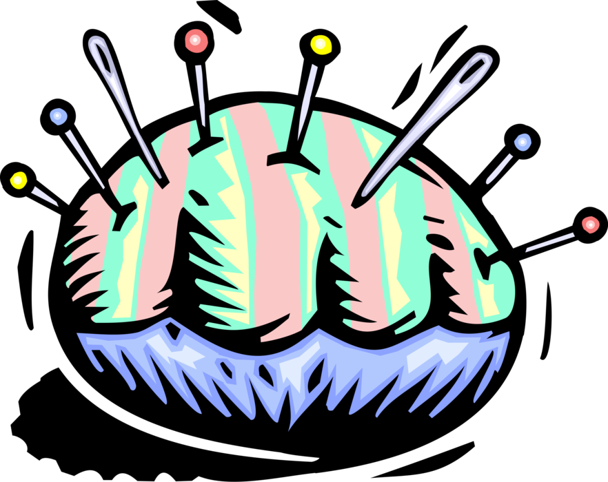 Vector Illustration of Sewing Pin Cushion with Needles and Pins