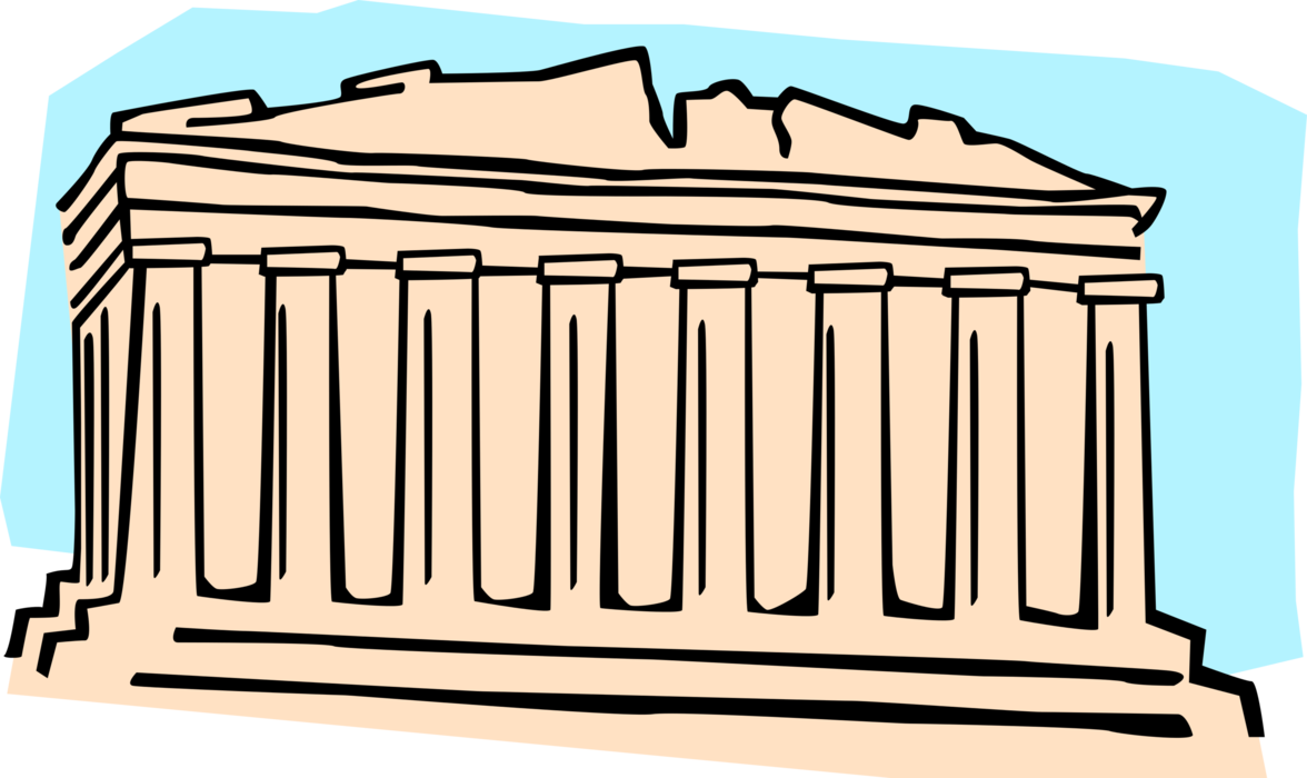 Vector Illustration of Classic Greek and Roman Temple Architecture with Columns