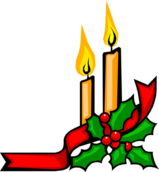 Vector Illustration of Holiday Festive Season Christmas Candles with Holly and Red Ribbon
