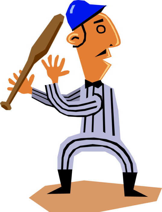 Vector Illustration of American Pastime Sport of Baseball Player Swings the Bat