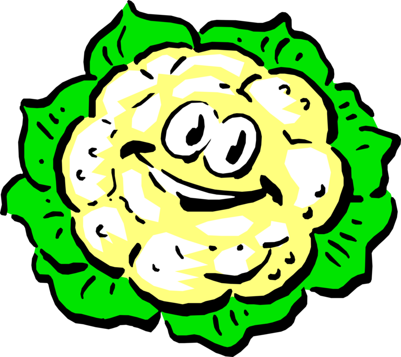 Vector Illustration of Anthropomorphic Edible Vegetable Head of Cauliflower
