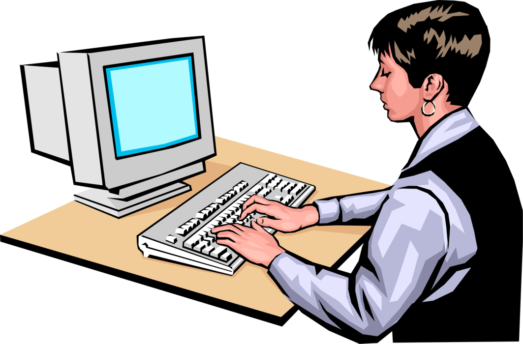 Vector Illustration of Businesswoman Works at Computer