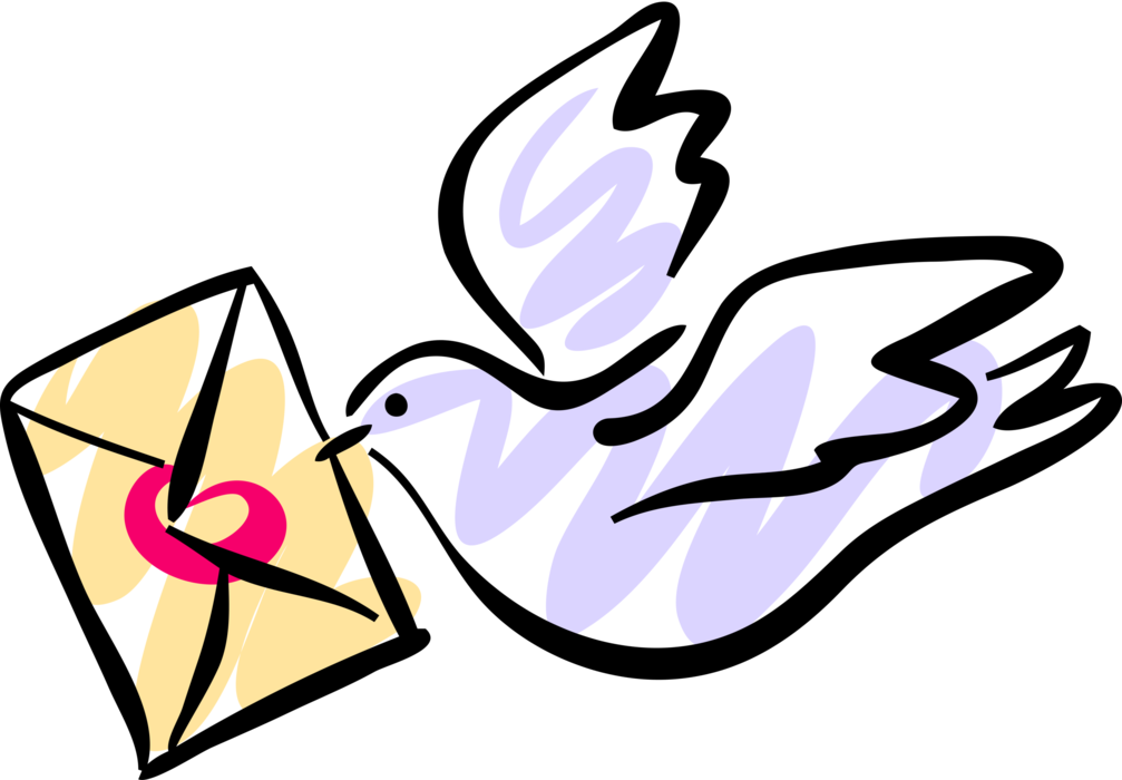 Vector Illustration of Feathered Vertebrate Dove Bird Delivers Mail Envelope