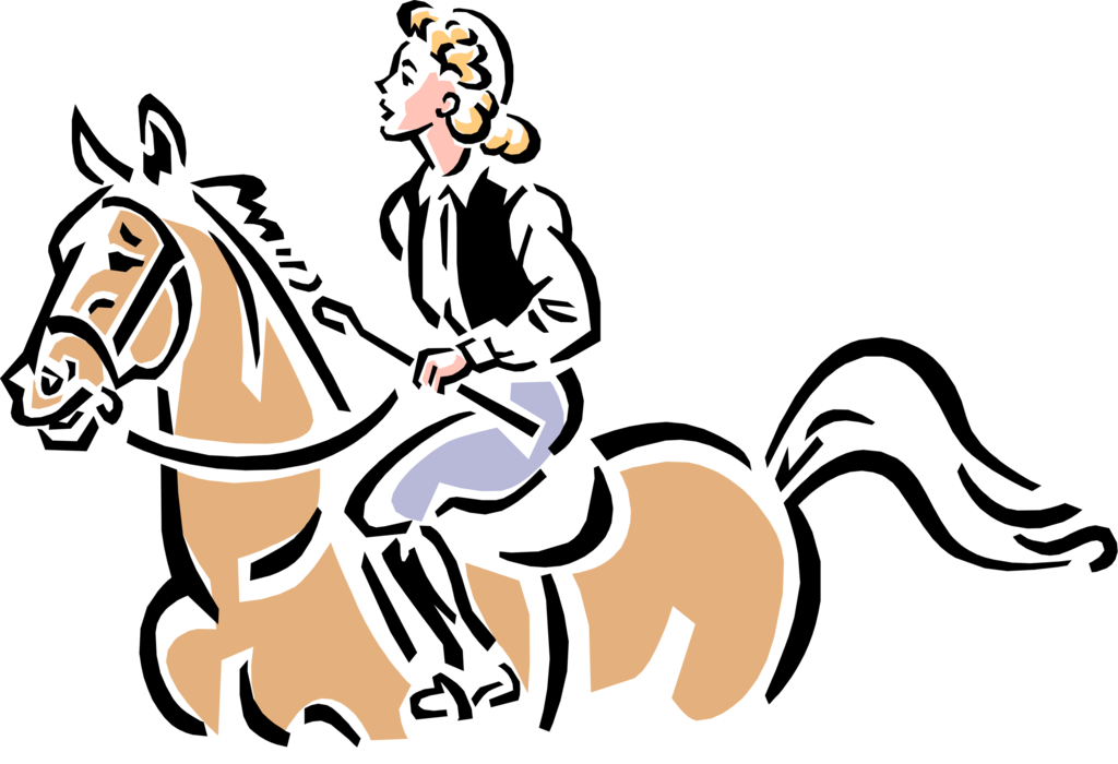 Vector Illustration of Horse and Equestrian Rider Enjoying Ride