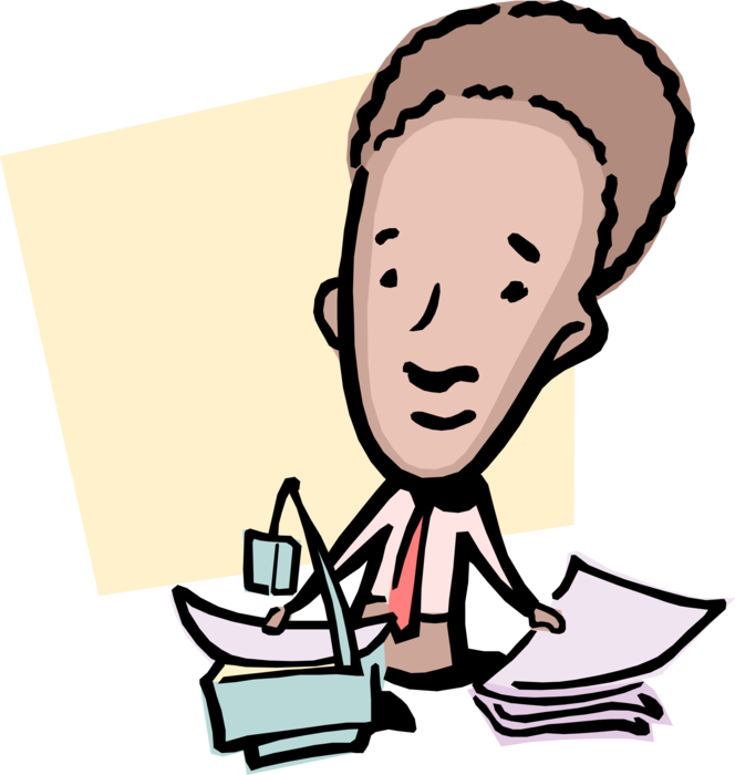 Vector Illustration of Businessman with Overhead Projector and Presentation