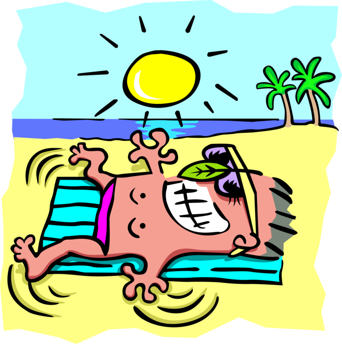 Vector Illustration of Catching Some Rays Sun Tanning on the Beach