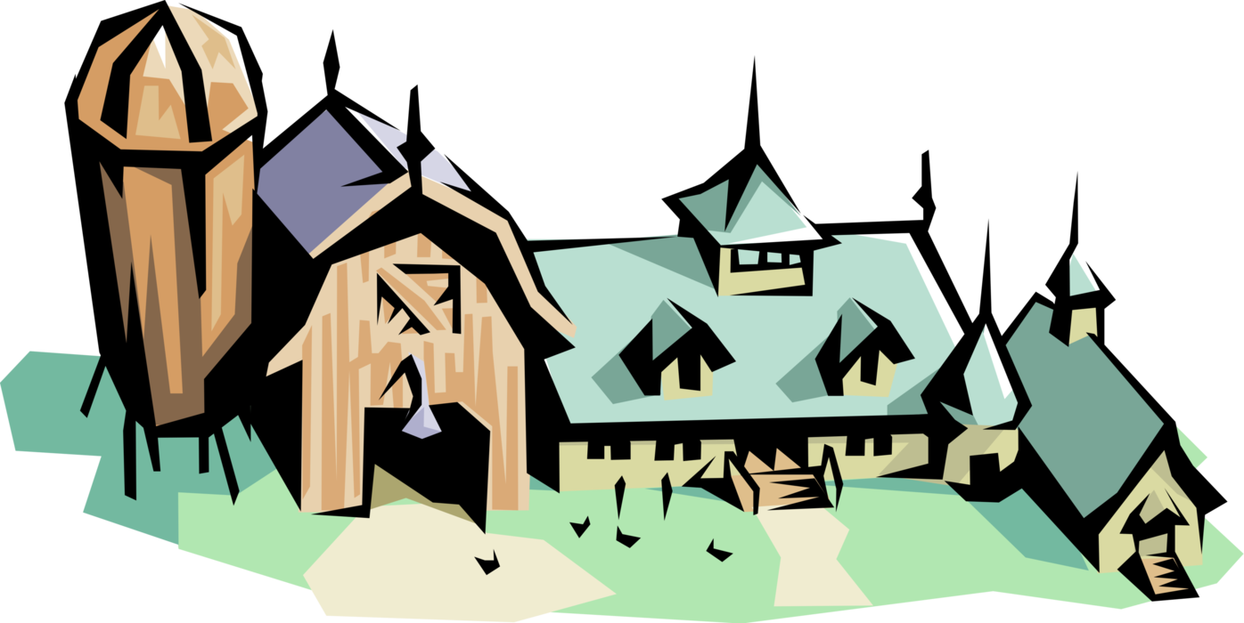 Vector Illustration of Farming Operation Farm Buildings