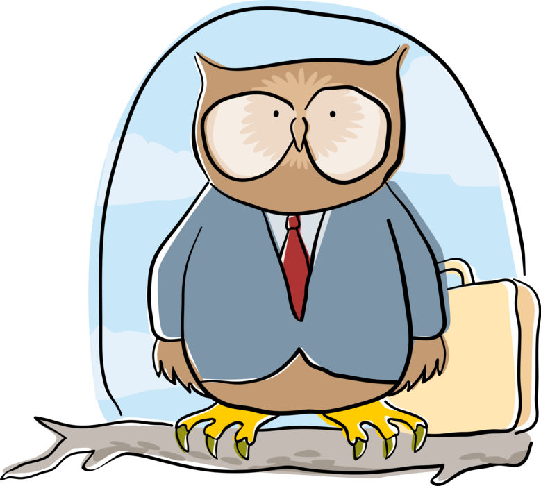 Vector Illustration of Business Wise Owl Sitting on Branch