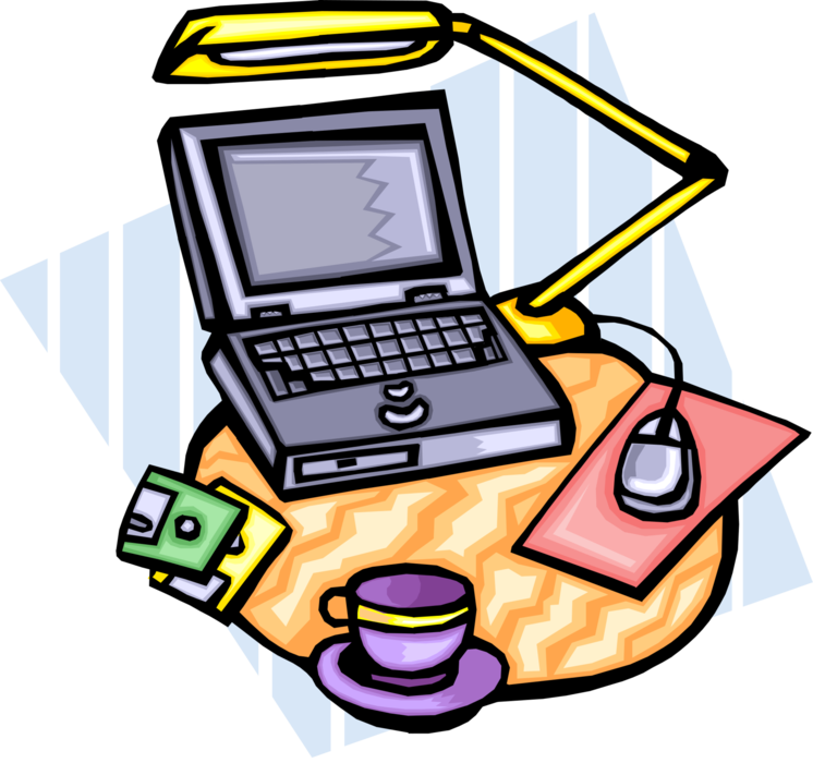 Vector Illustration of Laptop or Notebook Portable Personal Computer on Desk