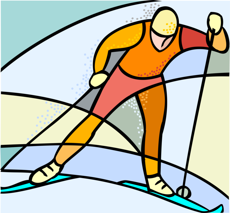 Vector Illustration of Olympic Sports Cross-Country Skier Races in Ski Competition