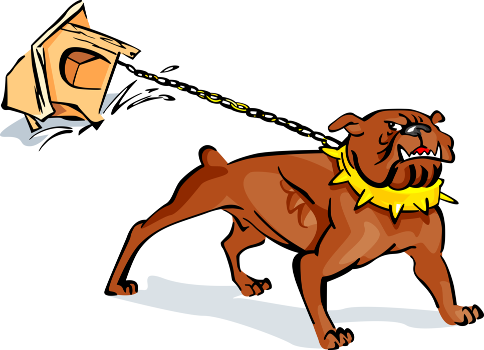 Vector Illustration of Bull Dog Pulling His Doghouse