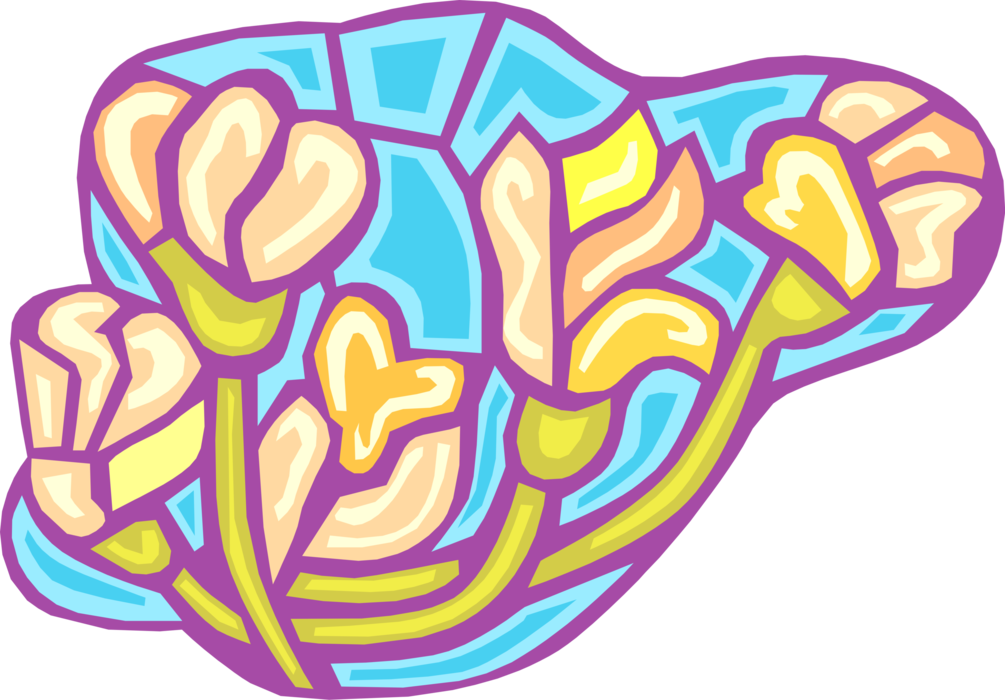 Vector Illustration of Horticulture and Gardening Flowers in Stained Glass
