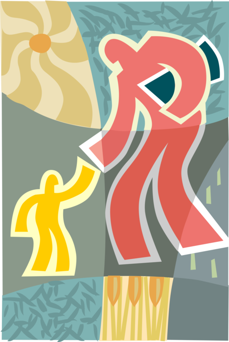 Vector Illustration of Receiving Helping Hand from Thoughtful Mentor