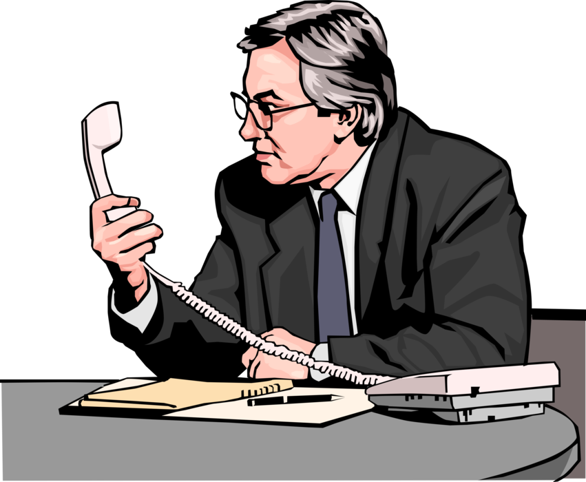Vector Illustration of Incredulous Businessman Looking Directly at Phone