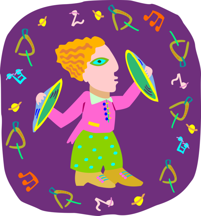 Vector Illustration of Young Girl Musician Playing Cymbals Musical Instrument