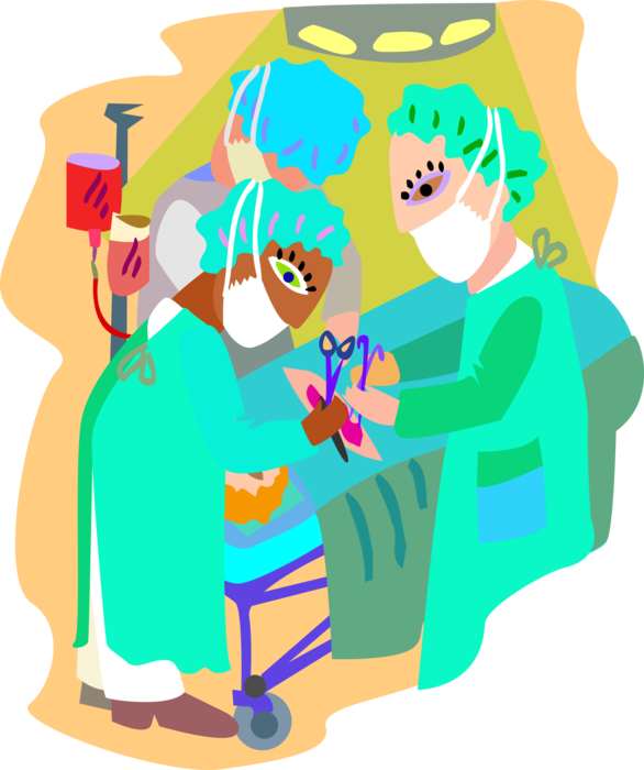 Vector Illustration of Hospital Operating Room Health Care Professional Doctor Physicians with Patient in Surgery