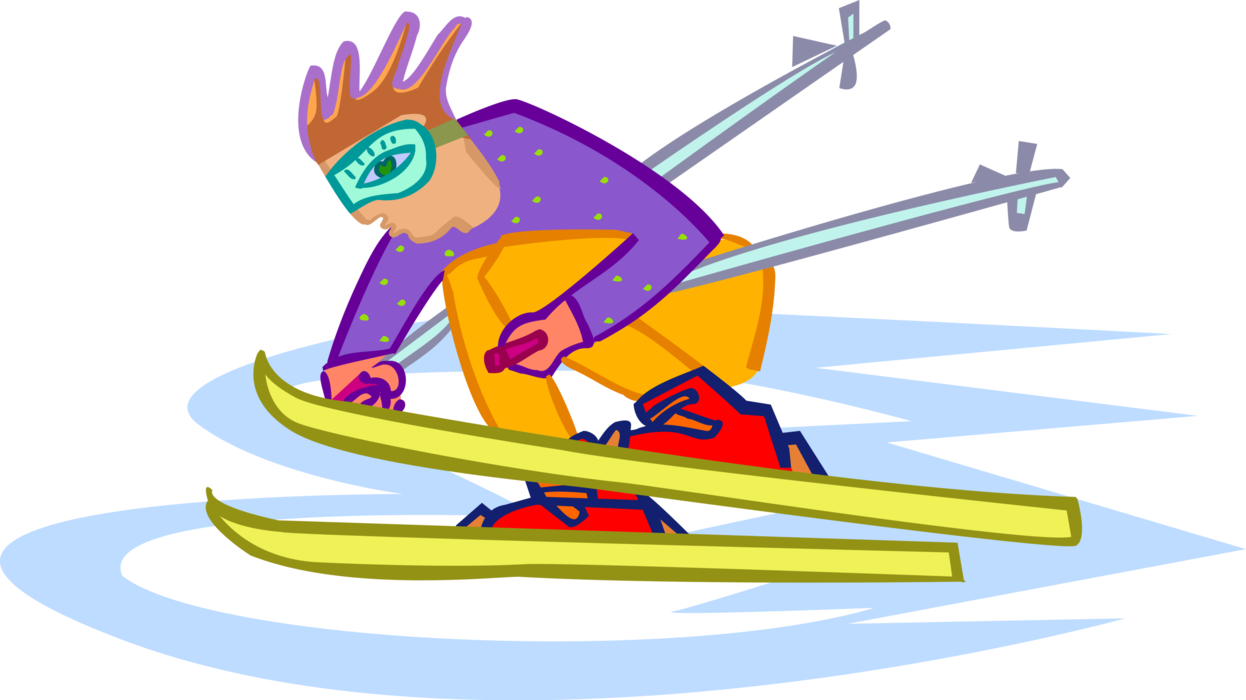 Vector Illustration of Downhill Alpine Skier Skiing Down Hill on Skis
